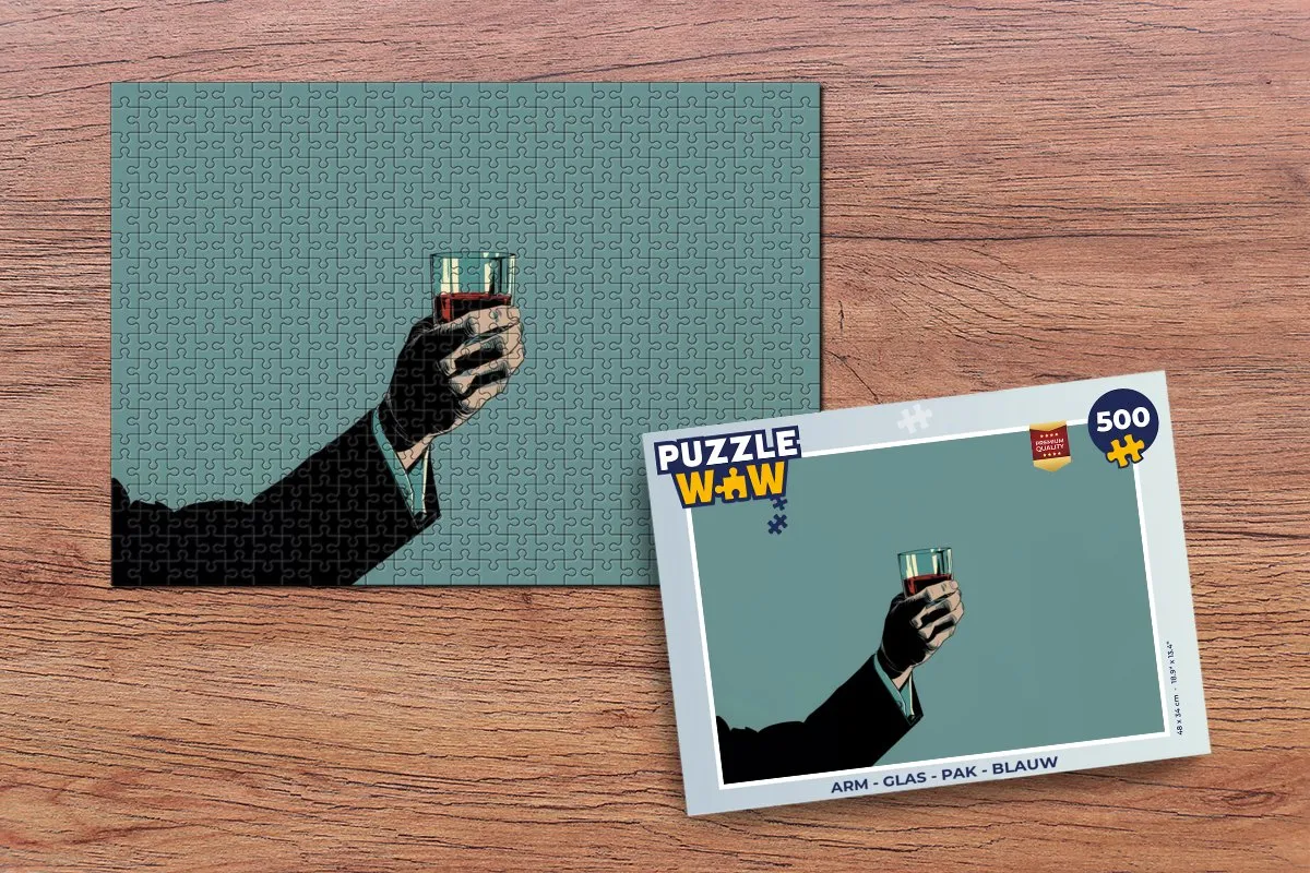 PuzzleWow Arm Glas Pak Legpuzzel 500 Stuks - Blauw