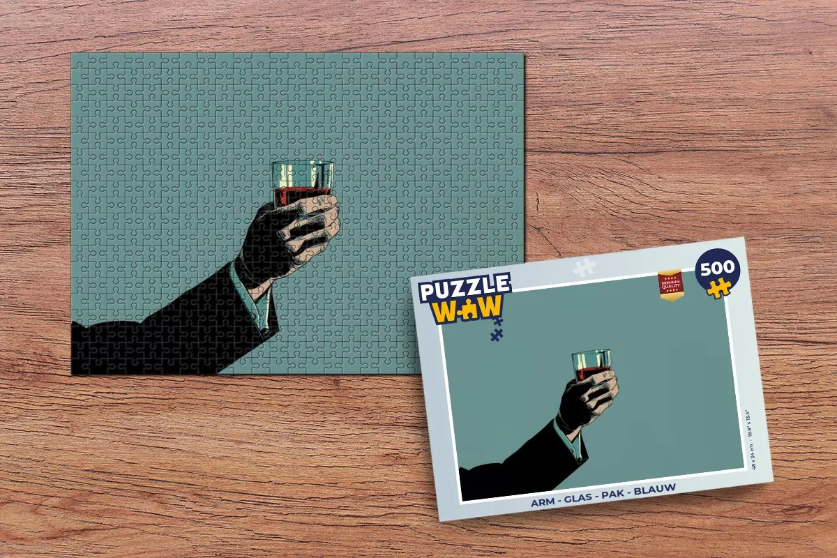 PuzzleWow Arm Glas Pak Legpuzzel 500 Stuks - Blauw