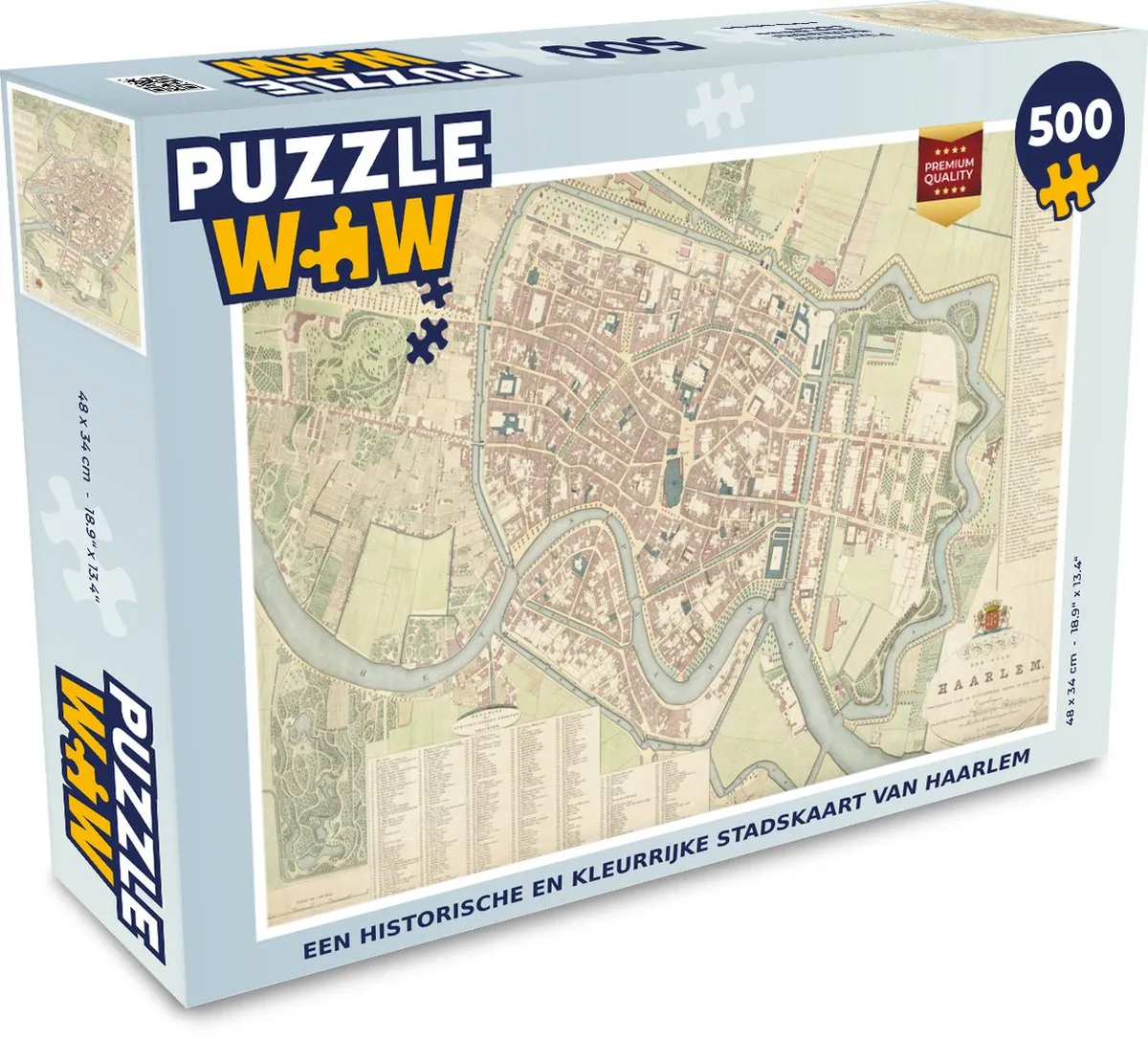 PuzzleWow Haarlem Historische Stadskaart Legpuzzel 500 Stuks - Multicolor