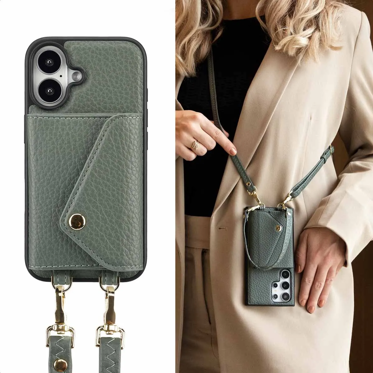 Selencia Koordhoes iPhone 16 Sage Green - 3 Pasjes