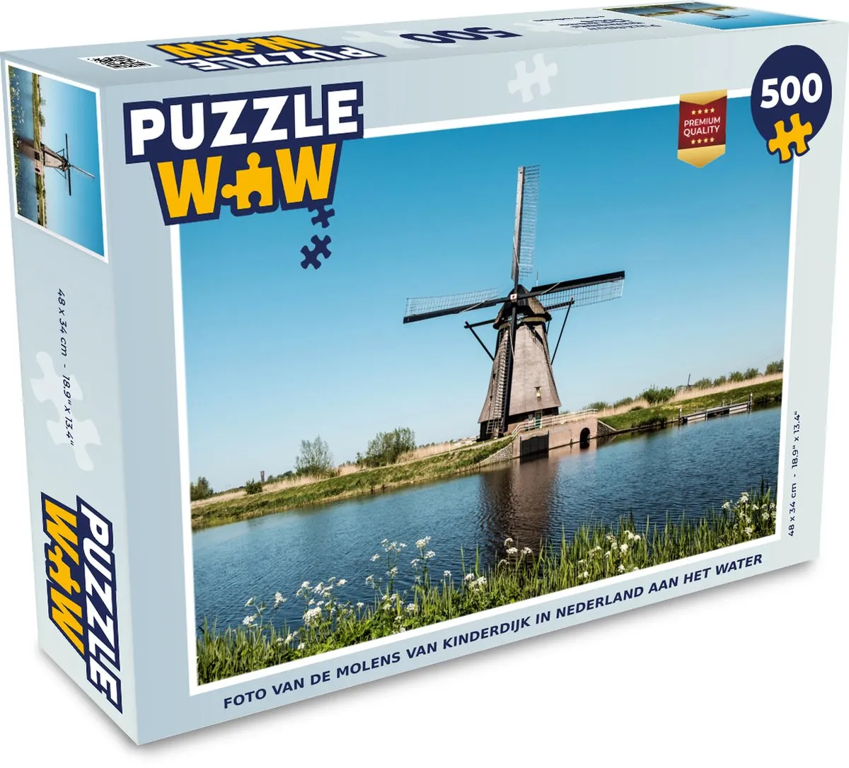 PuzzleWow Molen Bloemen Water Nederland Legpuzzel 500 Stuks - Multicolor