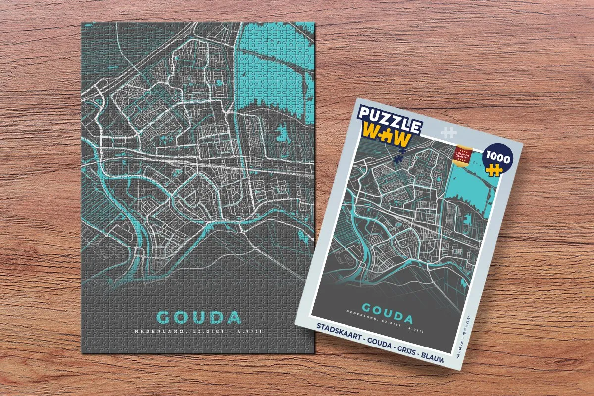 PuzzleWow Stadskaart Gouda Legpuzzel 1000 Stuks - Multicolor