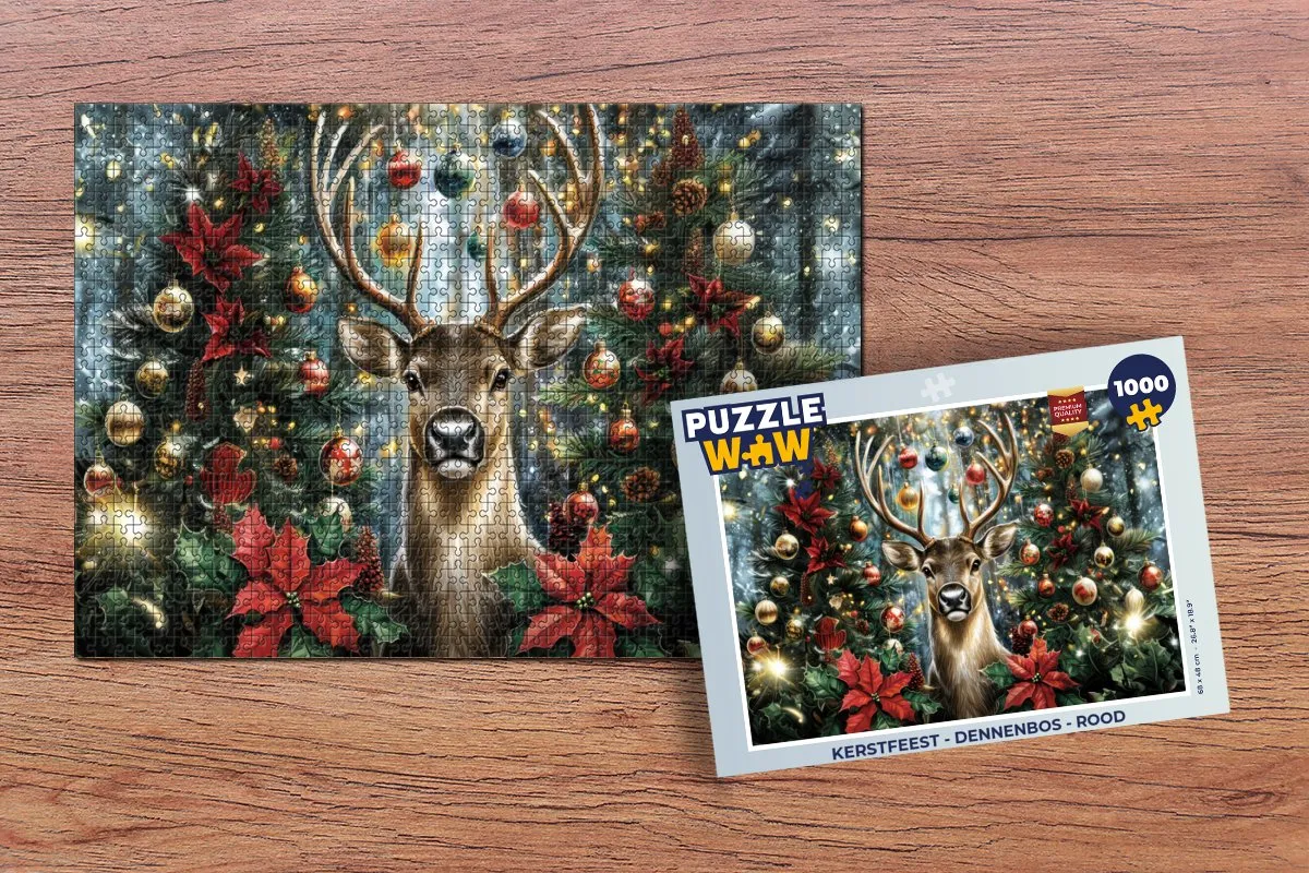 PuzzleWow Kerstfeest Dennenbos Puzzle 1000 Stuks - Rood