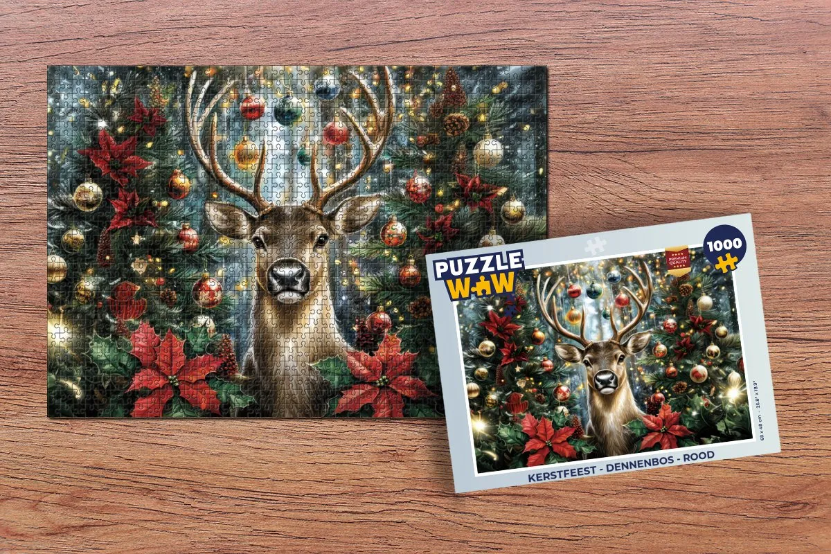 PuzzleWow Kerstfeest Dennenbos Puzzle 1000 Stuks - Rood