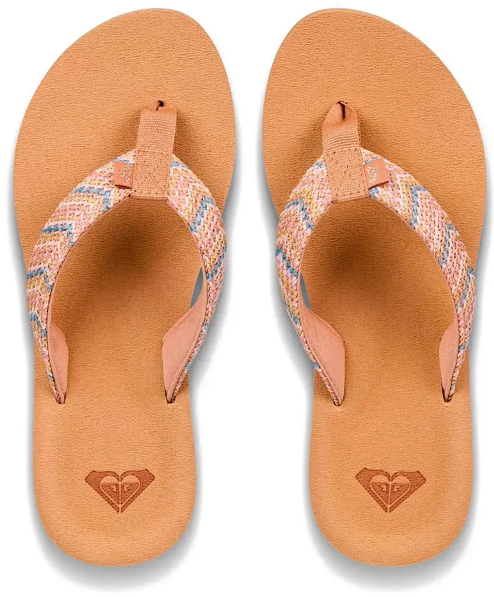 Roxy Porto Raffia Teenslippers 38 - Bruin/Blauw/Rozig - afbeelding 4 van 6
