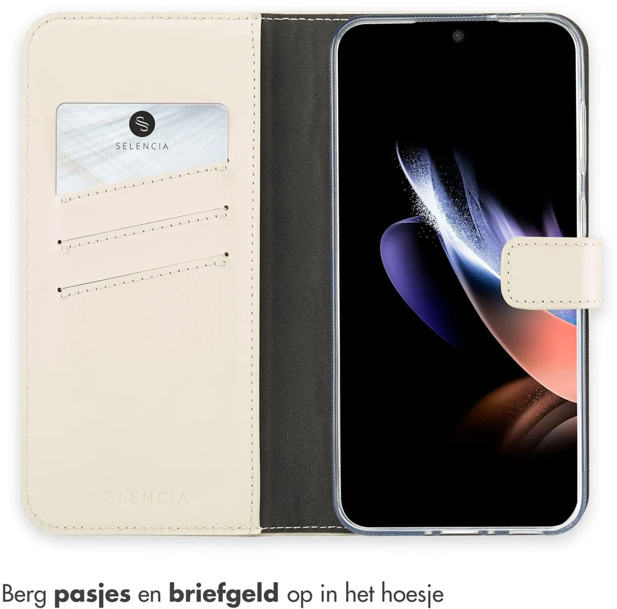 Selencia Hoesje SH00081093 - Samsung Galaxy A36/A56 - Echt Lederen Bookcase - Beige