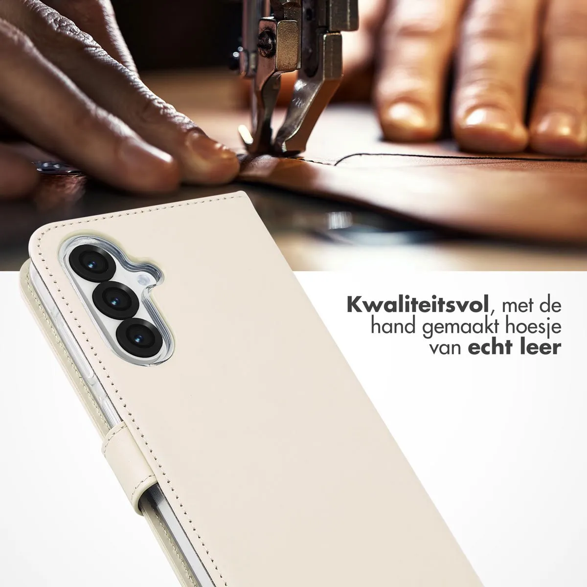 Selencia Hoesje SH00081093 - Samsung Galaxy A36/A56 - Echt Lederen Bookcase - Beige