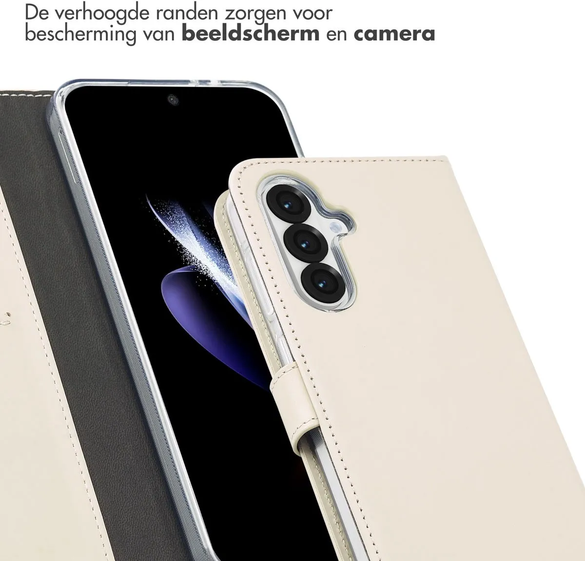 Selencia Hoesje SH00081093 - Samsung Galaxy A36/A56 - Echt Lederen Bookcase - Beige