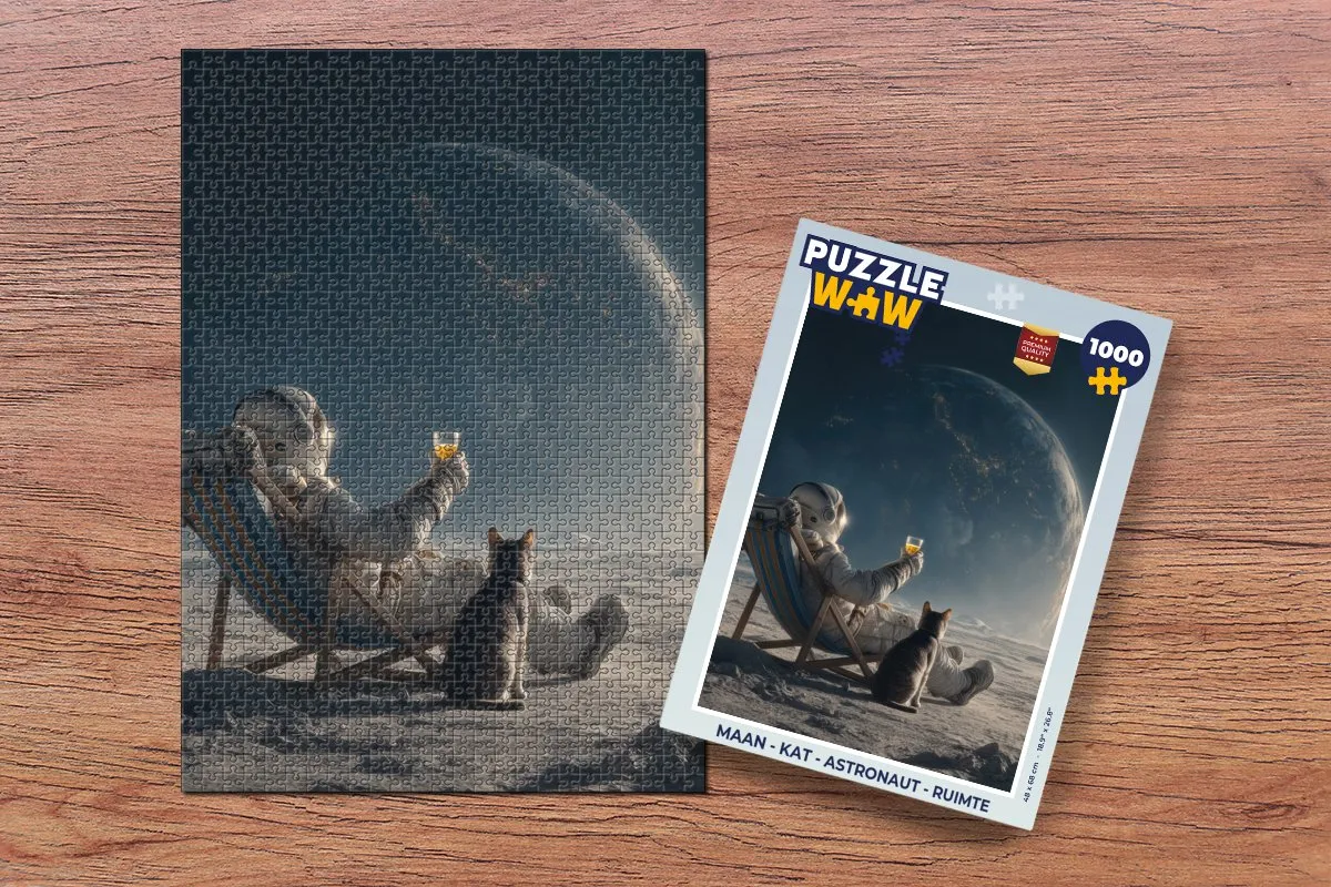 PuzzleWow Maan Kat Astronaut Ruimte Puzzel - 1000 Stuks