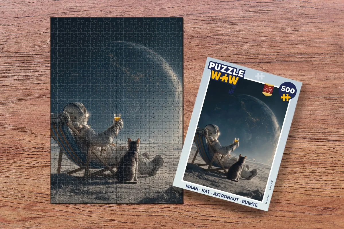 PuzzleWow Maan Kat Astronaut Ruimte Puzzel - 1000 Stuks