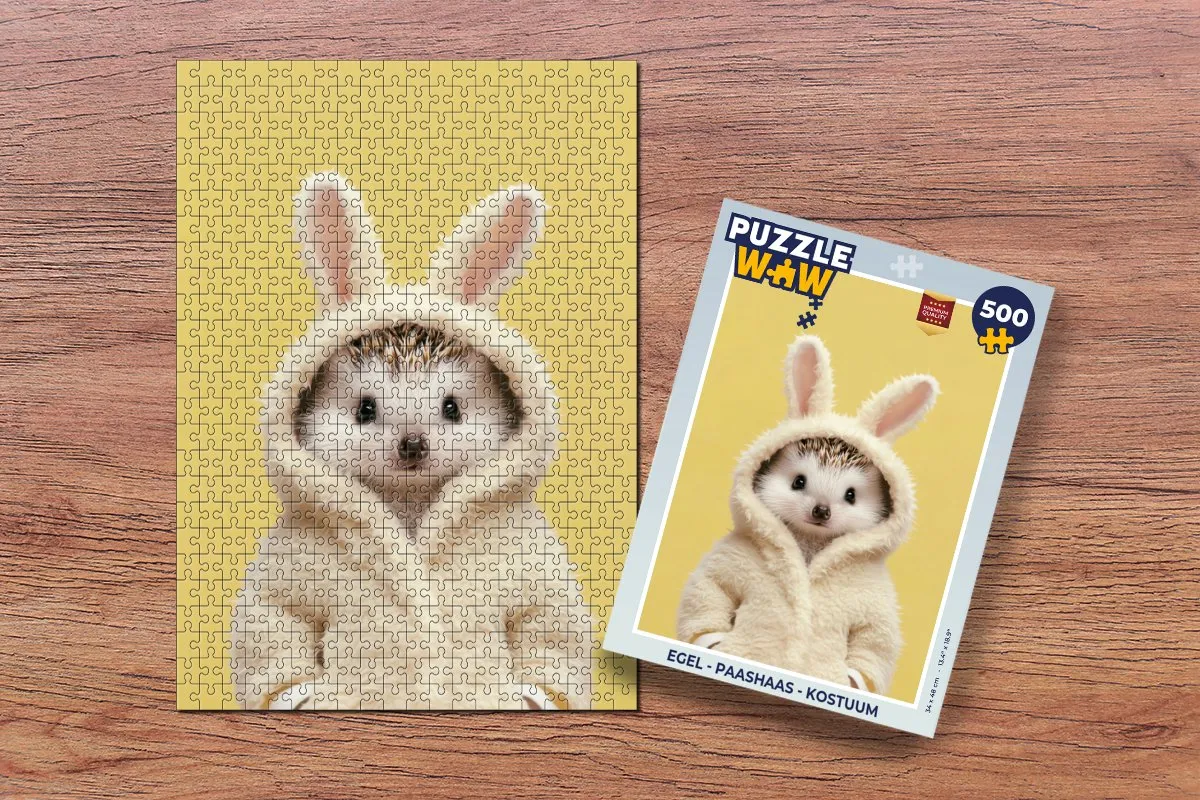 PuzzleWow Puzzel Egel - Paashaas Kostuum Legpuzzel 500 Stuks - Geel