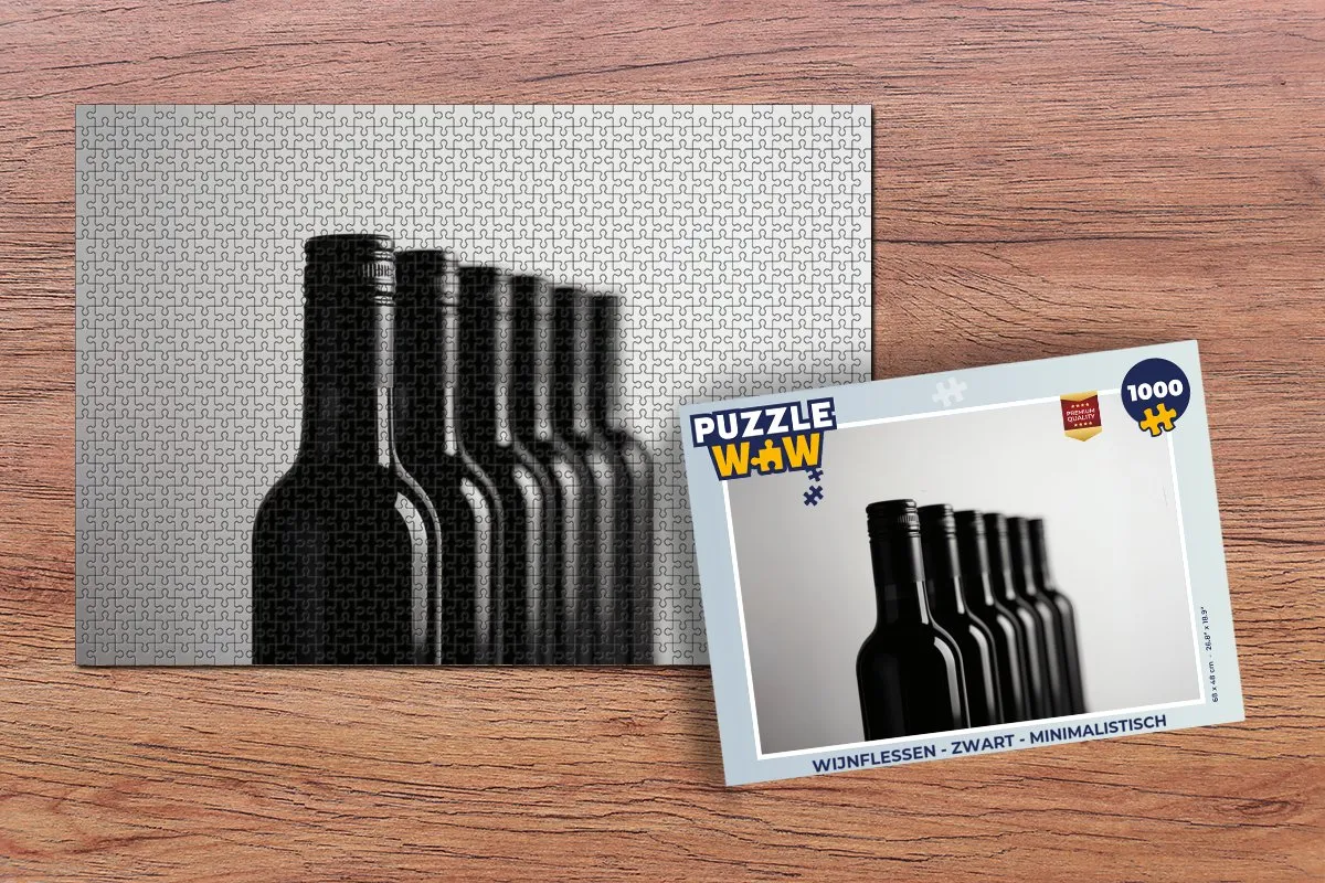 PuzzleWow Wijnflessen Legpuzzel 1000 Stuks - Zwart