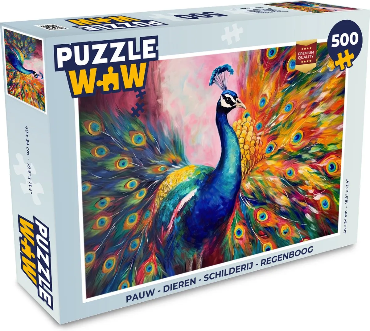 PuzzleWow Regenboog Dieren Legpuzzel 500 Stuks - Multicolor