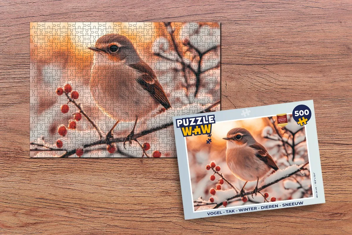 PuzzleWow Vogel Tak Winter Legpuzzel 500 Stuks