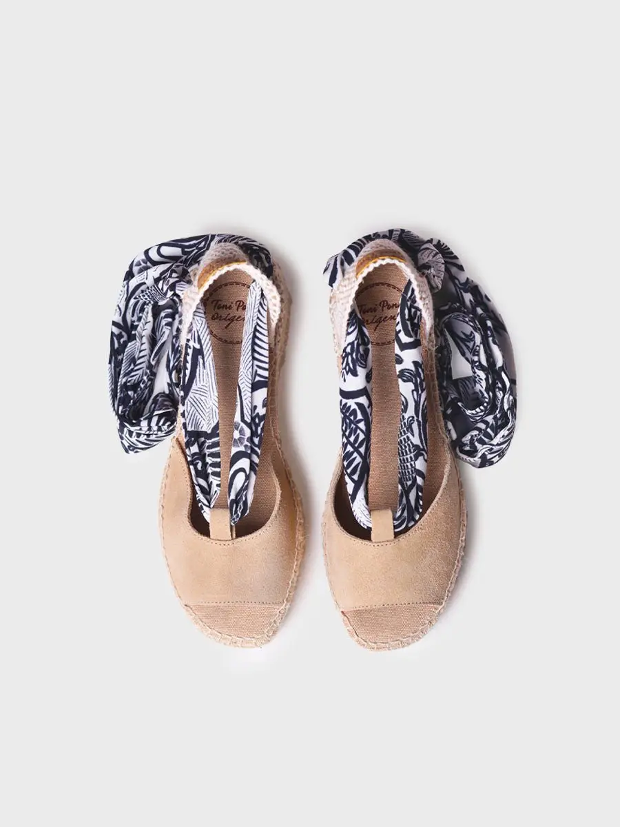 Espadrille met sleehak en bedrukte linten voor dames