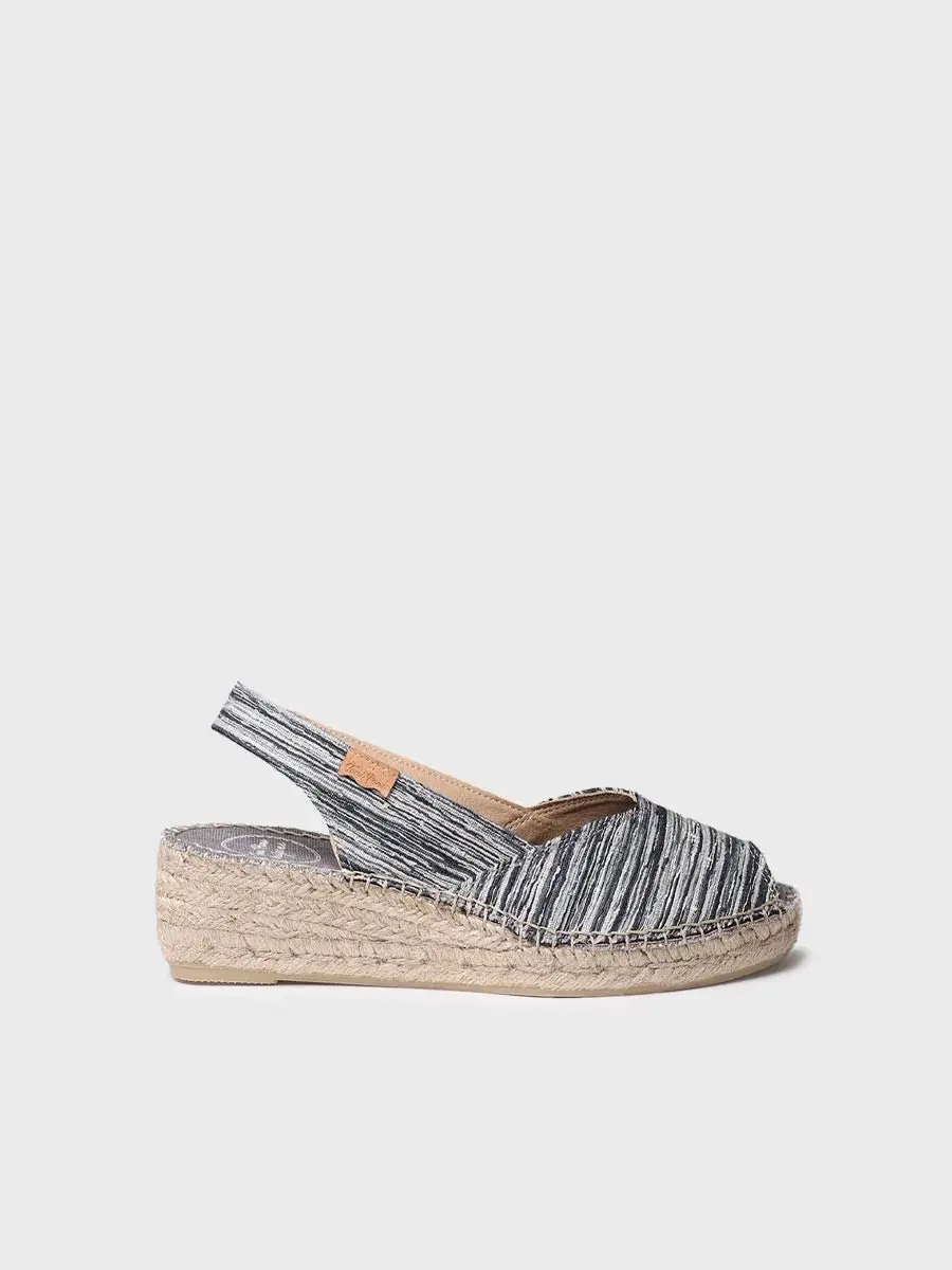 Espadrilles met open neus, sleehak en gestreepte stof voor dames