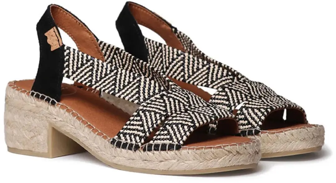 Dames espadrille met brede hak en tweekleurig elastiek