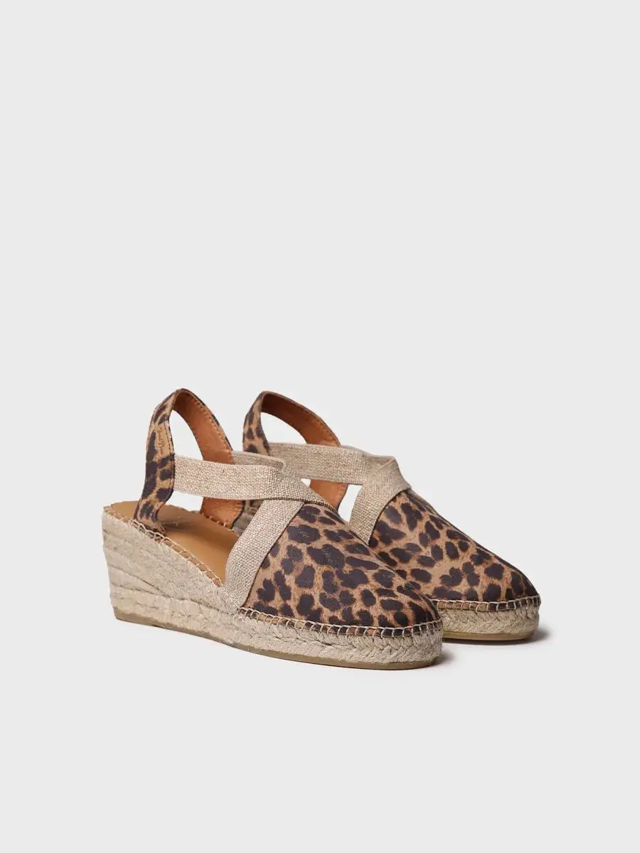 Dames espadrille van leer met een middelhoge sleehak