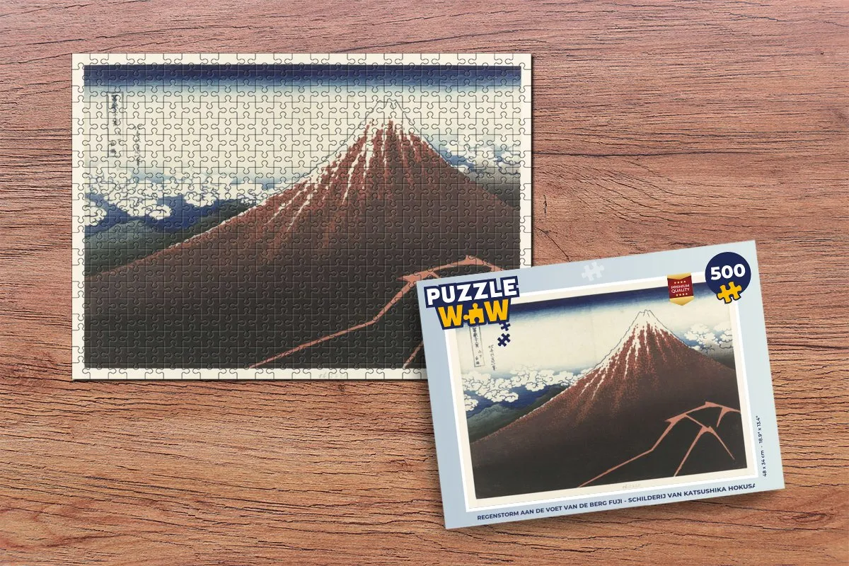 PuzzleWow Hokusai Regenstorm Fuji Legpuzzel 500 Stuks - Multicolor