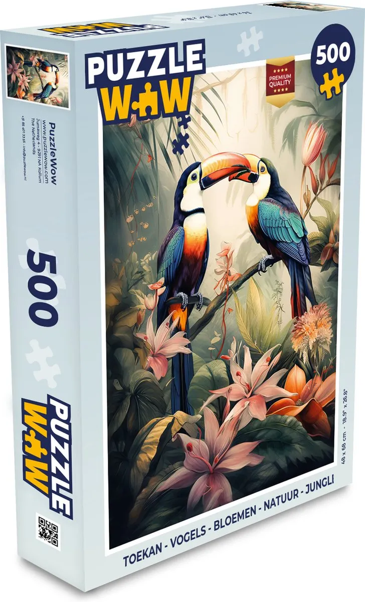 PuzzleWow Vogels Bloemen Natuur Jungle Legpuzzel 500 Stuks - Multicolor