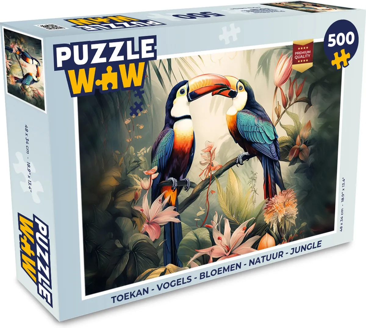 PuzzleWow Vogels Bloemen Natuur Jungle Legpuzzel 500 Stuks - Multicolor