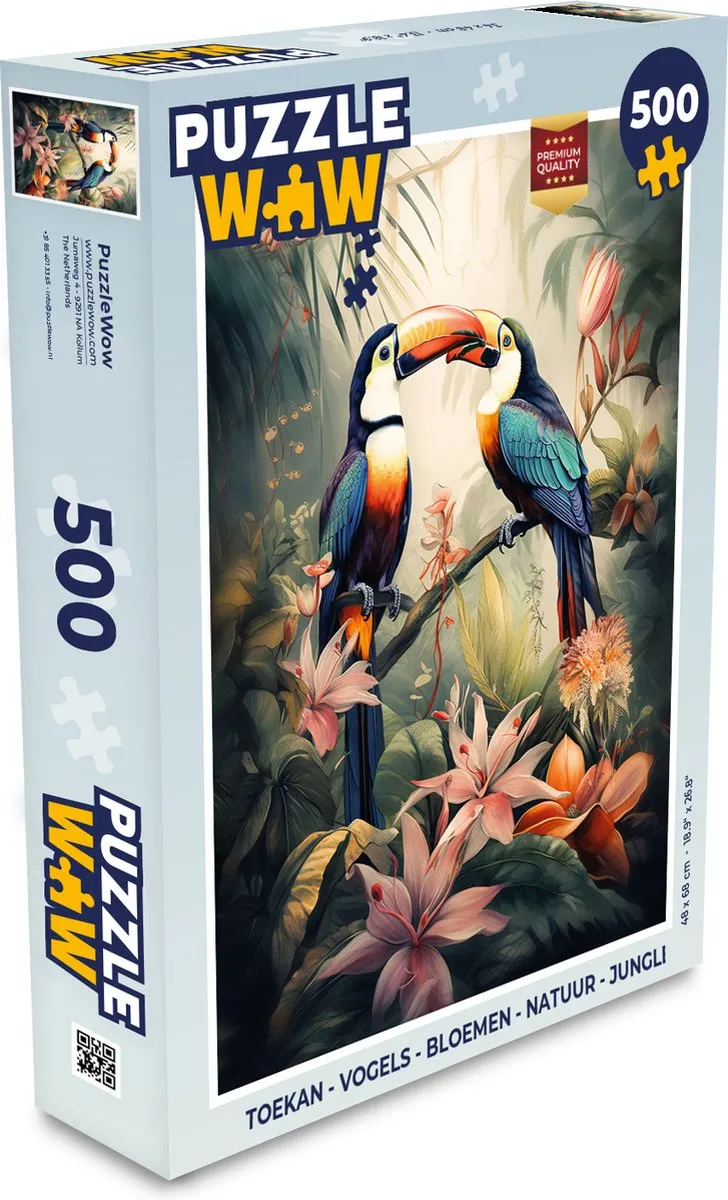 PuzzleWow Vogels Bloemen Natuur Jungle Legpuzzel 500 Stuks - Multicolor