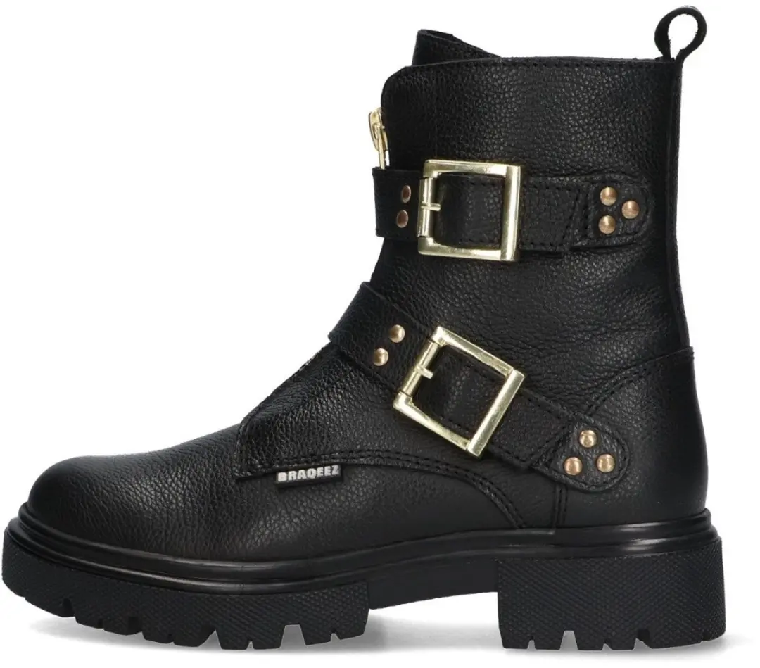 Braqeez 425783-589 Meisjes Biker Boots - Zwart - Leer - Gesp Met Rits - afbeelding 3 van 6