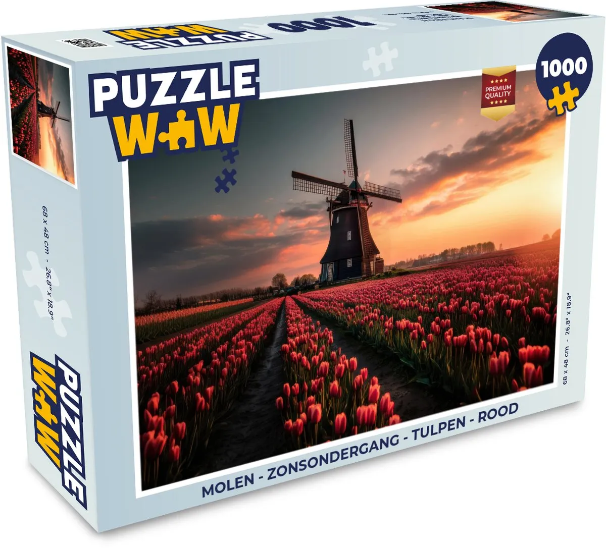 PuzzleWow Zonsondergang Tulpen Legpuzzel 1000 Stuks - Rood