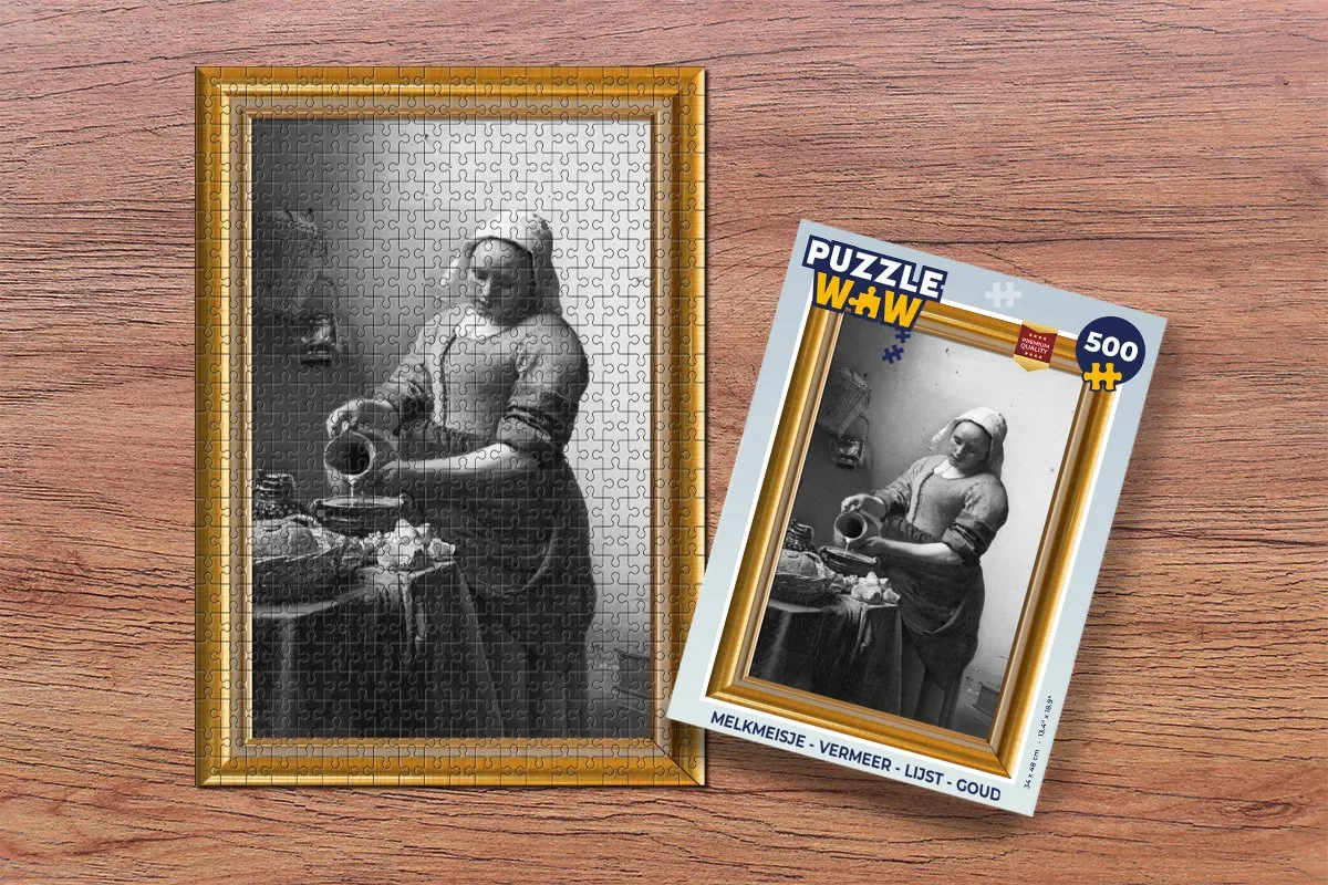 PuzzleWow Melkmeisje Vermeer Legpuzzel 500 Stuks - Goud