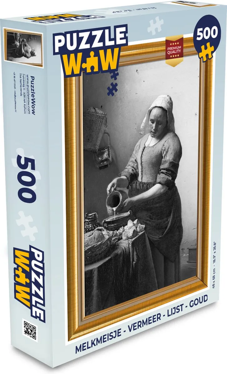 PuzzleWow Melkmeisje Vermeer Legpuzzel 500 Stuks - Goud