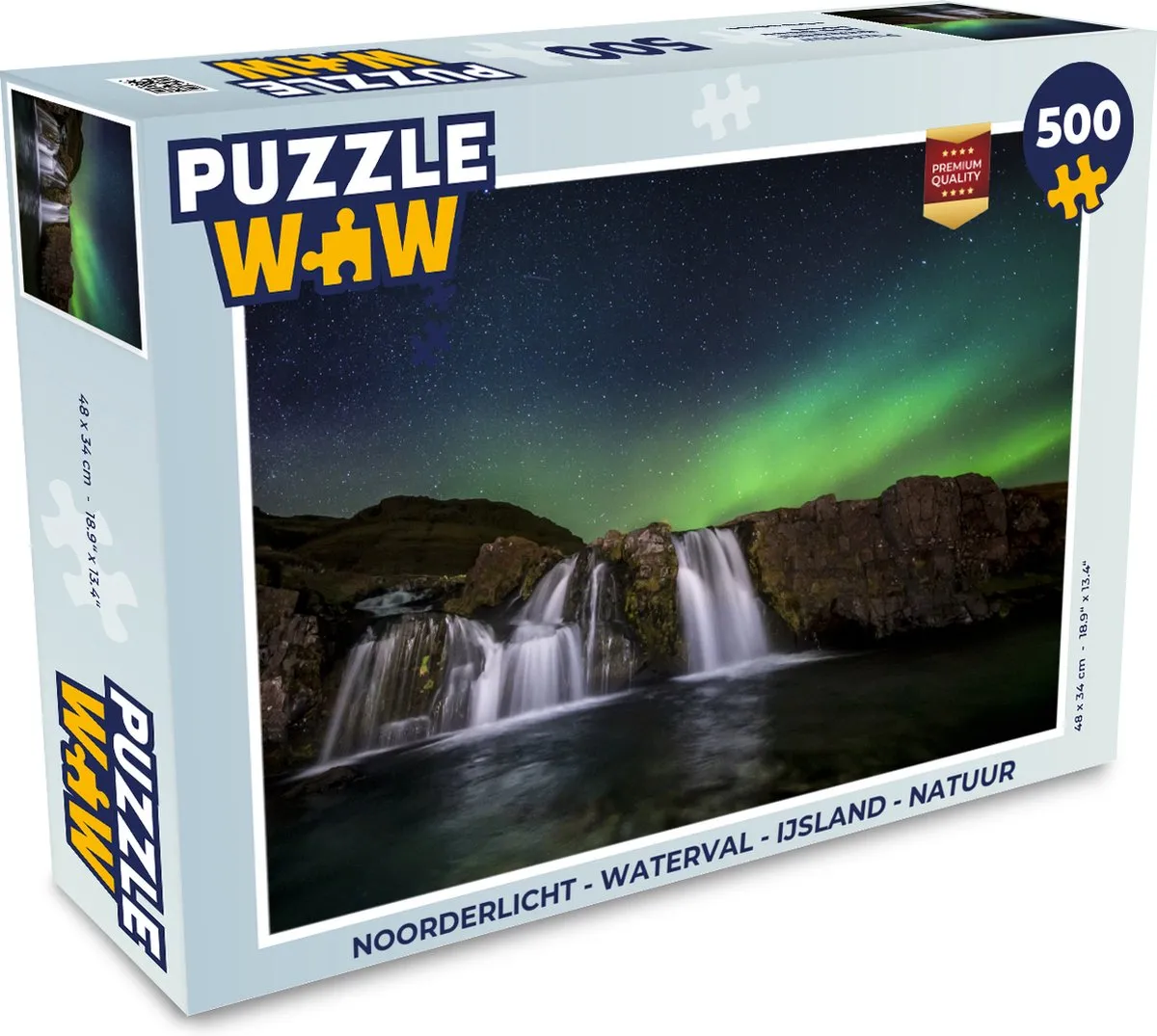 PuzzleWow Noorderlicht Waterval IJsland Legpuzzel 500 Stuks - Multicolor