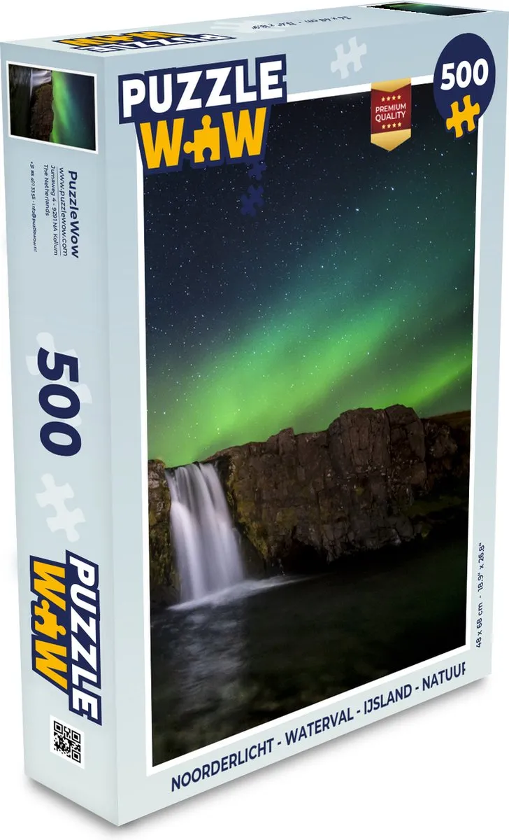 PuzzleWow Noorderlicht Waterval IJsland Legpuzzel 500 Stuks - Multicolor