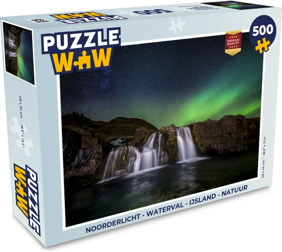 PuzzleWow Noorderlicht Waterval IJsland Legpuzzel 500 Stuks - Multicolor