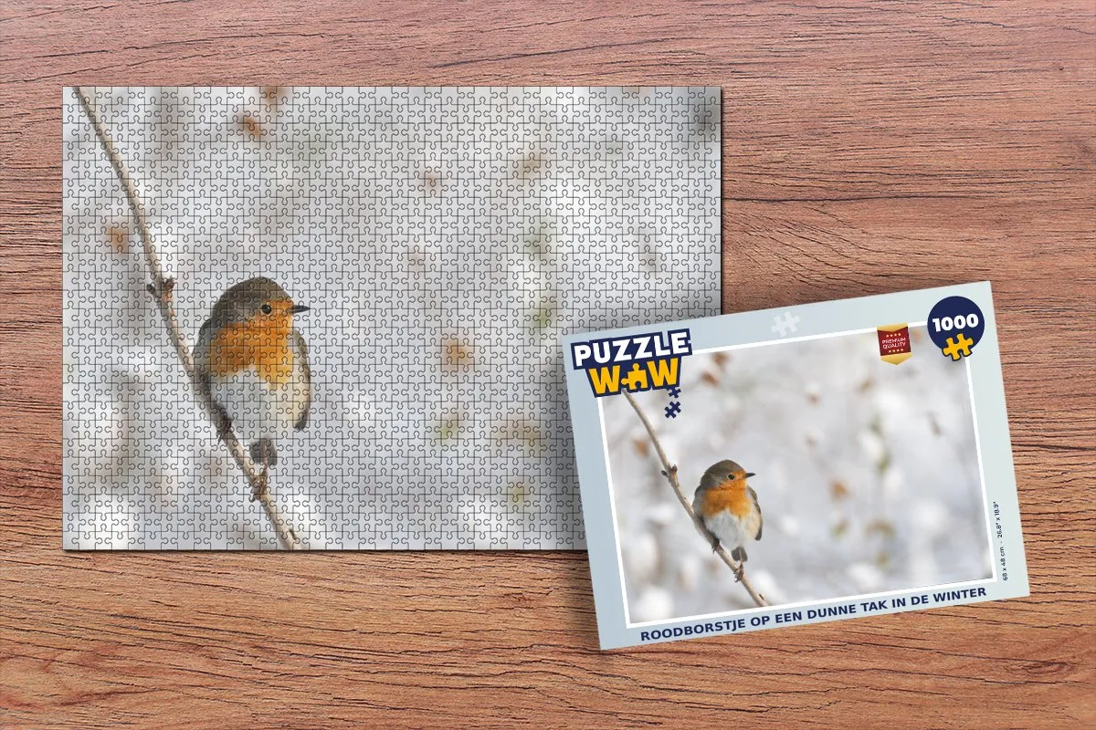PuzzleWow Vogel - Roodborstje Winter Legpuzzel 1000 Stuks - Multicolor