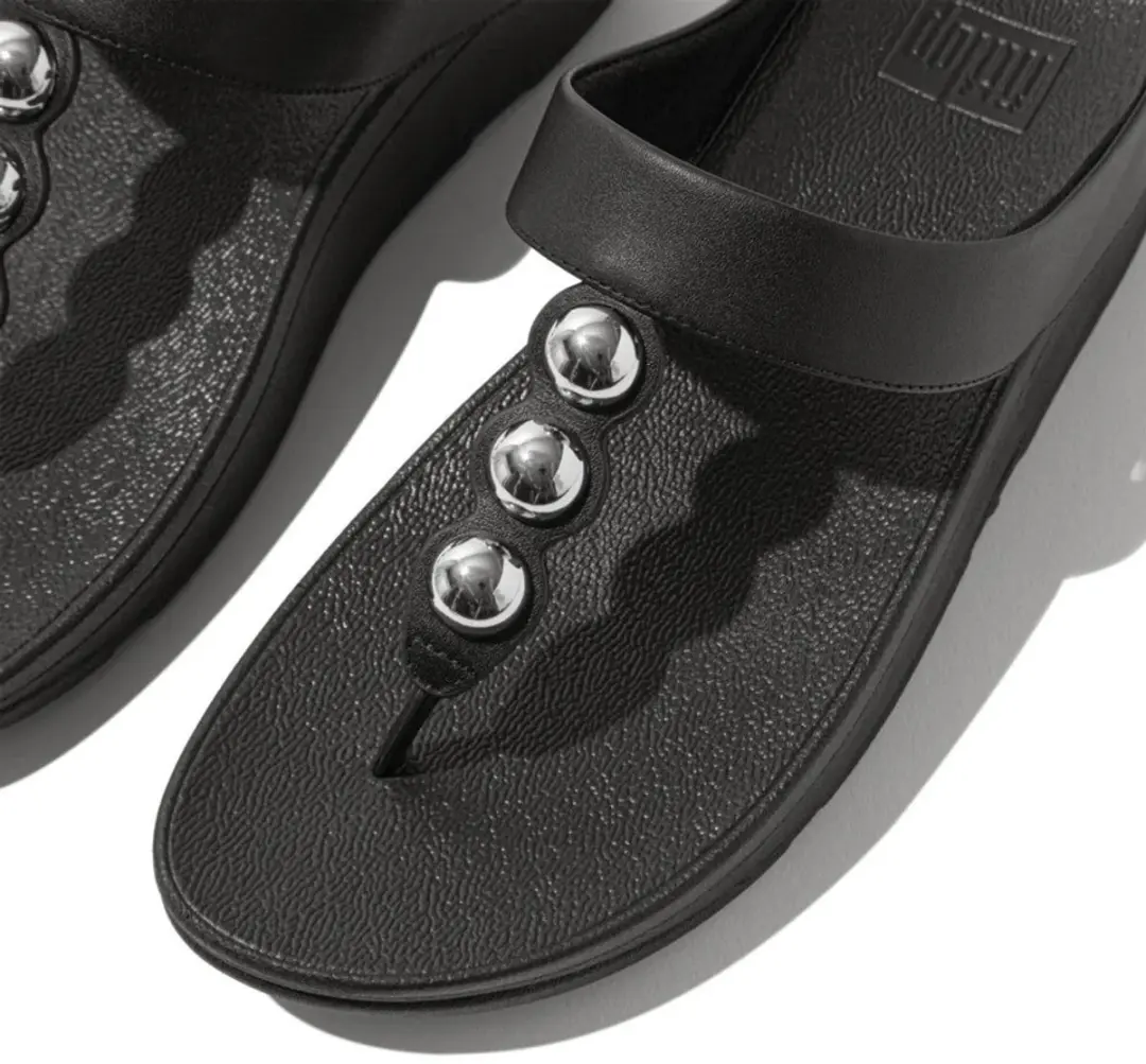 FitFlop Dames teenslippers Fino Mirror-Dome leren teenslippers met teenband HW8