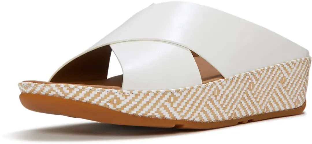 FitFlop FitFlop Lulu Lux Graphic-Weave Leather Cross Slides WIT