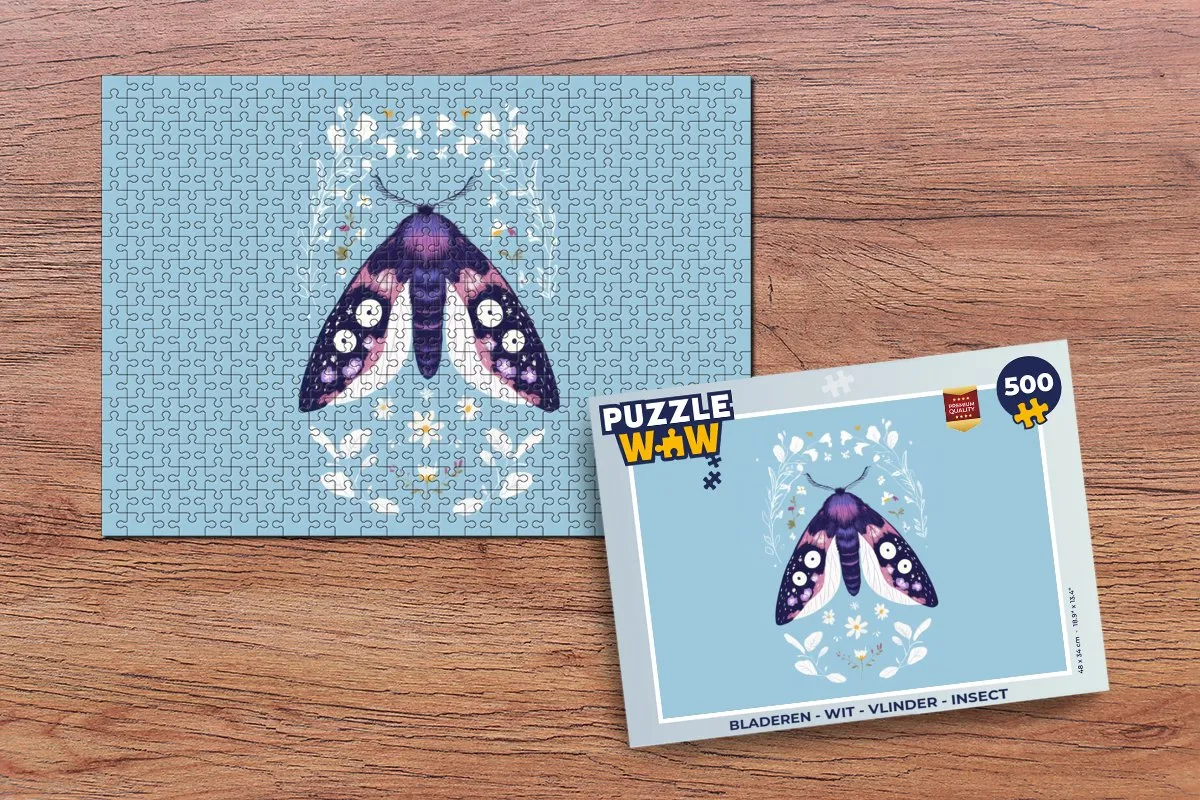 PuzzleWow Vlinder Bladeren Legpuzzel 500 Stuks - Wit