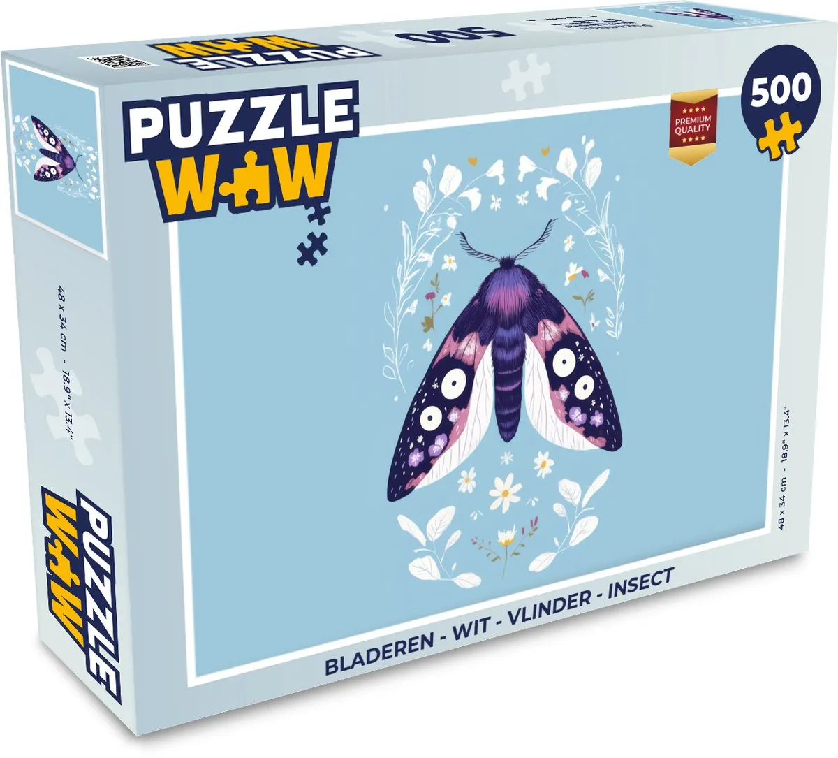 PuzzleWow Vlinder Bladeren Legpuzzel 500 Stuks - Wit