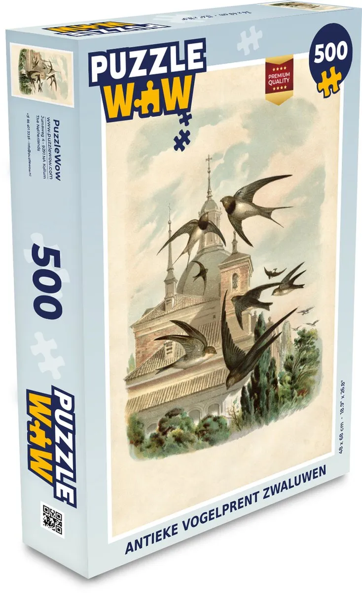 PuzzleWow Antieke Vogelprent Zwaluwen Legpuzzel 500 Stuks