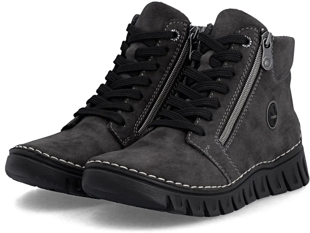Rieker Dames 57502 45 Veterlaarzen Sleehak Grijs