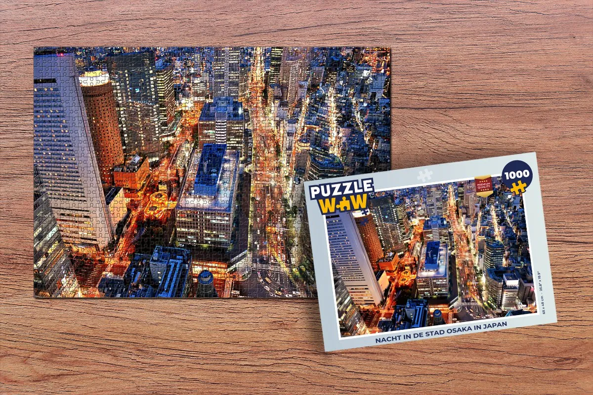 PuzzleWow Nacht in de Stad Osaka Legpuzzel 1000 Stuks - Multicolor