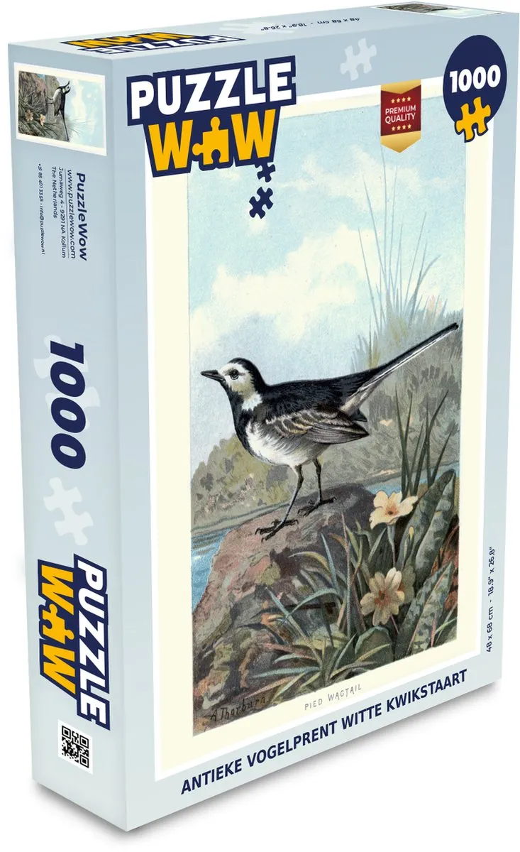 PuzzleWow Antieke Vogelprent Witte Kwikstaart - Legpuzzel 1000 Stuks - Multicolor