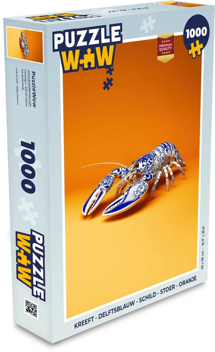 PuzzleWow Kreeft Legpuzzel 1000 Stuks - Delftsblauw/Oranje
