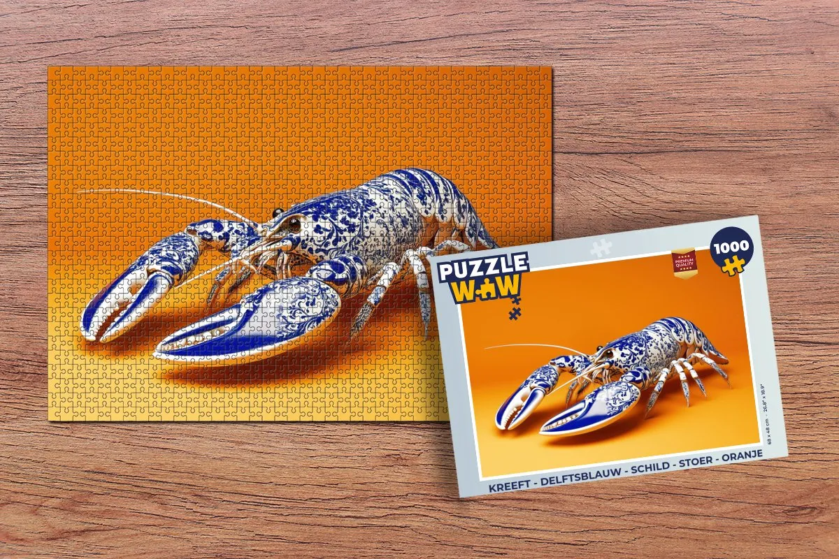 PuzzleWow Kreeft Legpuzzel 1000 Stuks - Delftsblauw/Oranje