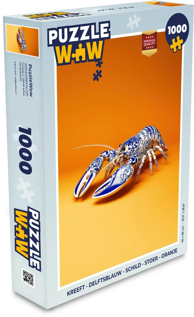 PuzzleWow Kreeft Legpuzzel 1000 Stuks - Delftsblauw/Oranje