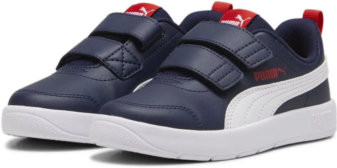 PUMA Courtflex V3 V Sneakers Junior 28 - Donkerblauw/Wit/Rood - afbeelding 2 van 6