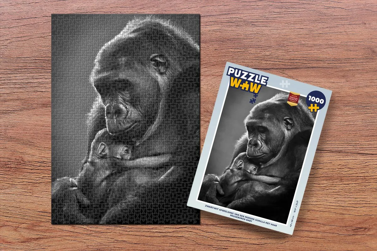 PuzzleWow Legpuzzel Moeder Gorilla & Baby 1000 Stuks