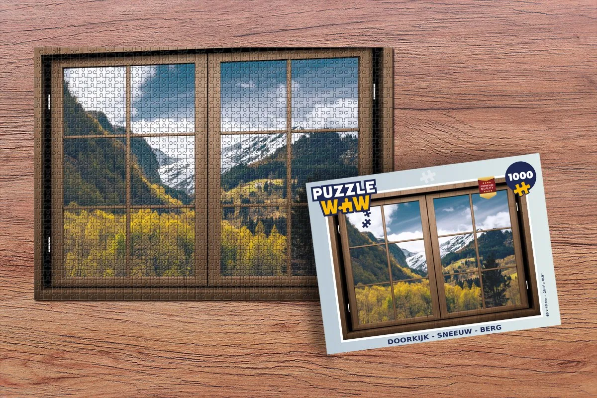 PuzzleWow Doorkijk Sneeuw Berg Legpuzzel 1000 Stuks - Multicolor