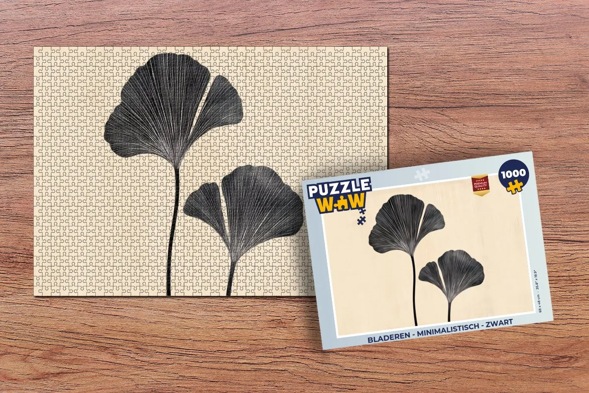 PuzzleWow Minimalistisch Bladeren Puzzel 1000 Stuks - Beige/Zwart