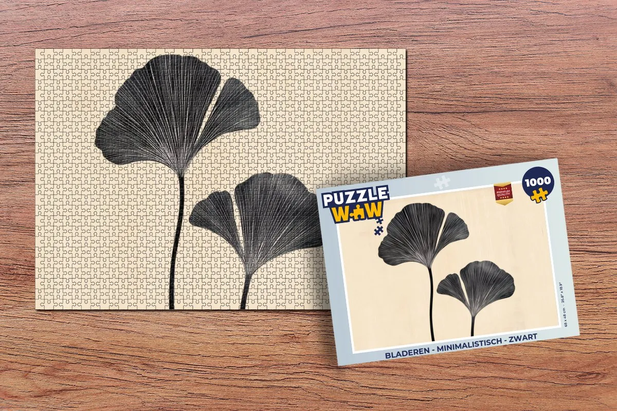 PuzzleWow Minimalistisch Bladeren Puzzel 1000 Stuks - Beige/Zwart
